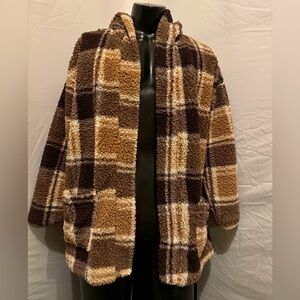 Cozy hooded plaid sweater XL